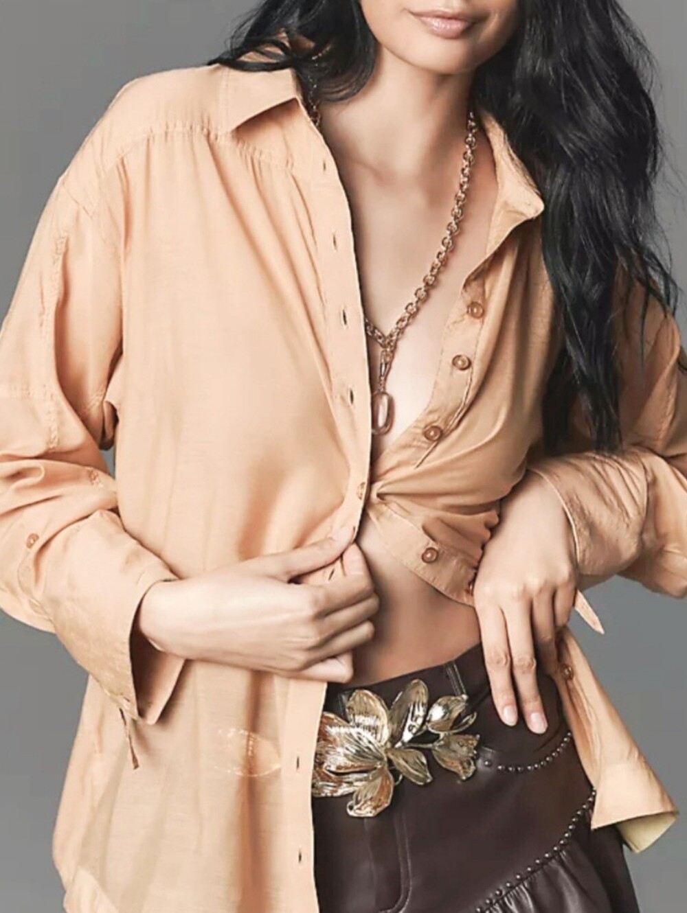 Jane + Delancey 100% Rayon Relaxed Button-Front Women’s Shirt Camel TieDye1X